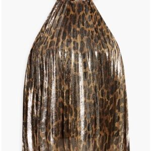 Alycia Chain Embellished Leopard Print Silk Blend Chiffon Top in Bronze